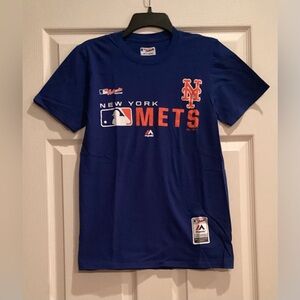 New York Mets Blue Majestic Authentic Spell Out Men’s T-Shirt size Small